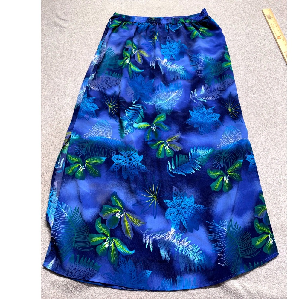 Momentum Womens M Blue Tropical Floral Midi Skirt A-Line Pull On Resort Vacation